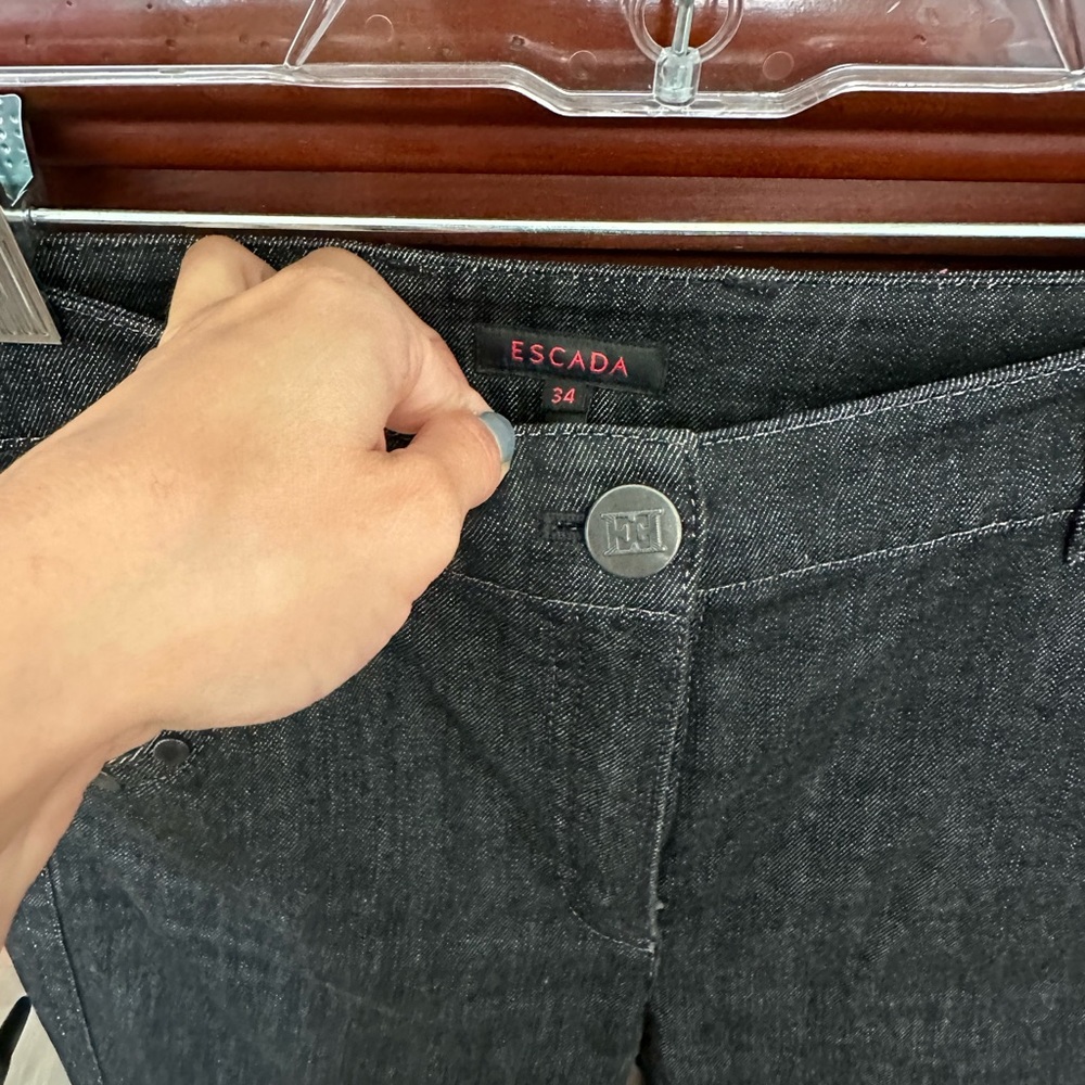 Escada Dark Jeans black with white thread and beautiful studded back pockets.